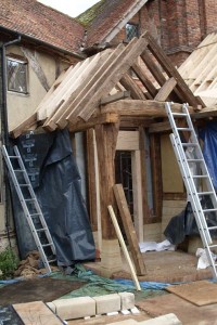 Construction of an oak porch frame.