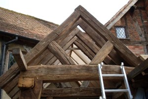 Top from a construction of an oak porch frame.