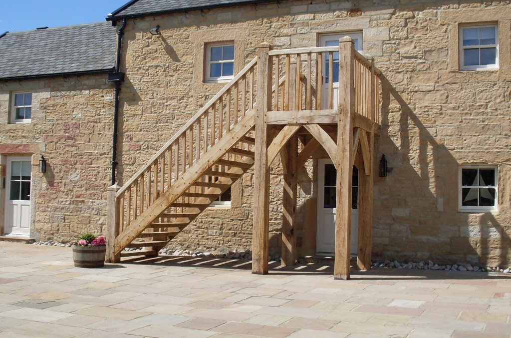 Rustic external staircase and porches
