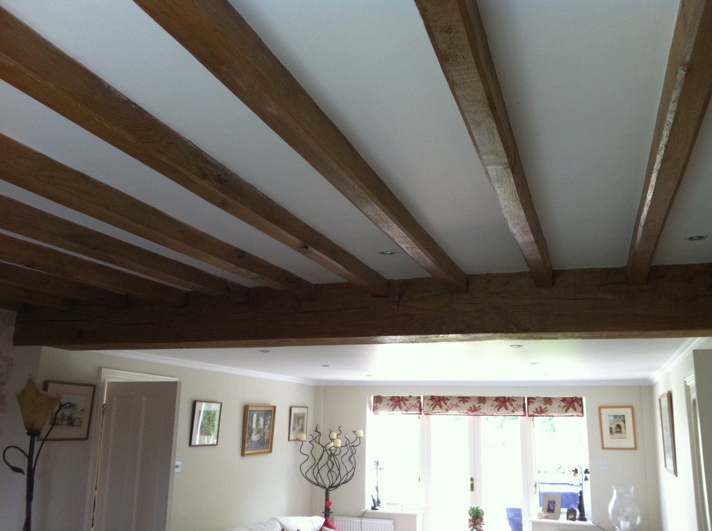 Air Dried Oak Ceiling Beams in a living room.