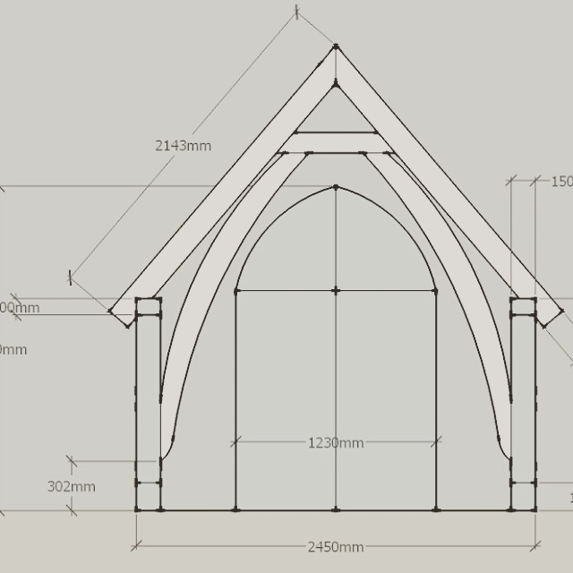 Initial frame design showing the door in line with the rest of the frame was agreed, so we carried out the detailed frame drawings