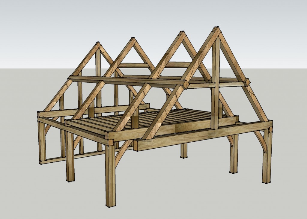 Oak frame 3D designed of a second story.