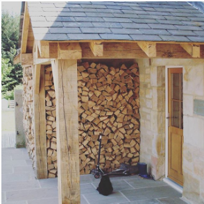 Solid oak beams with wood door