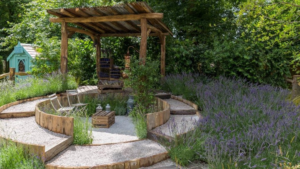 The Lavender Garden with white rock path