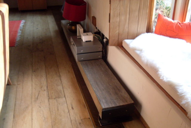 Low Oak Beam Bench Table.