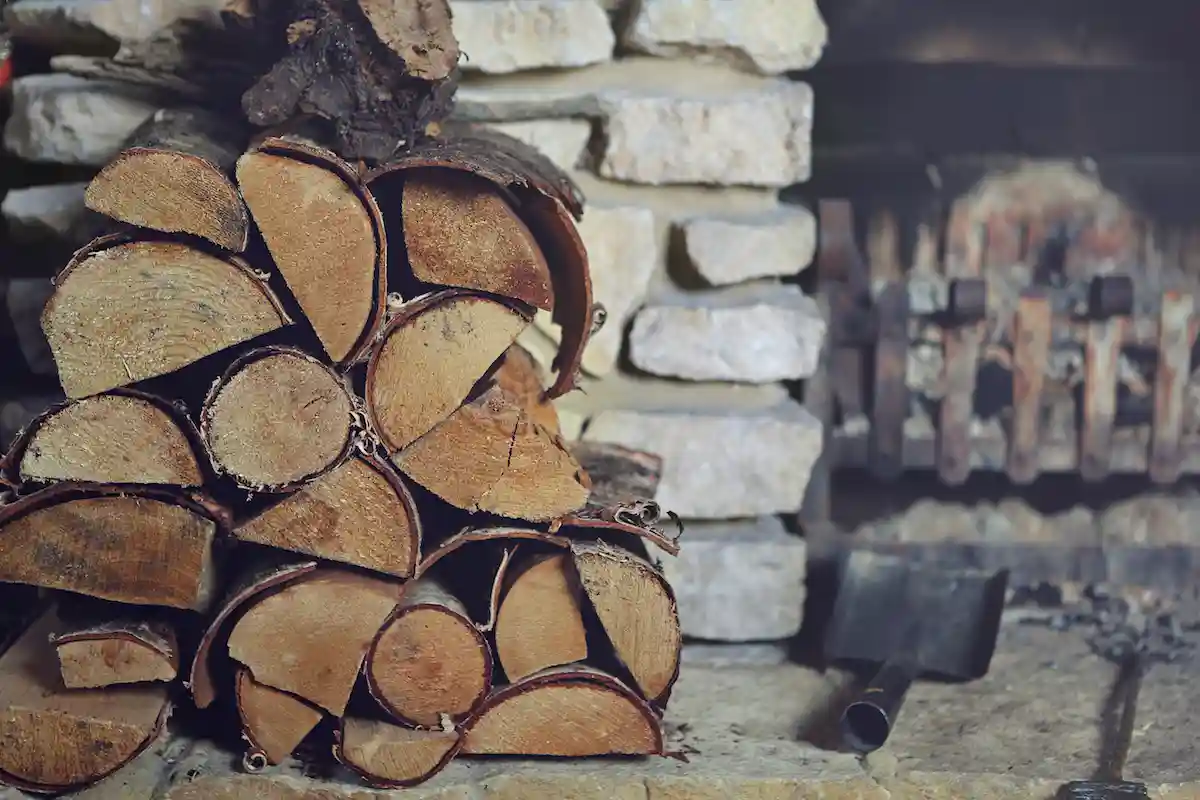 logs next to fireplace