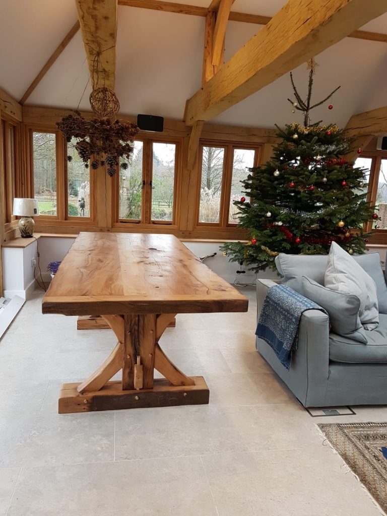 a solid oak dining table