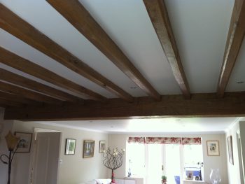 Air Dried Oak Ceiling Beams in a living room.