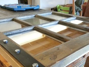Oak door with glass restoration