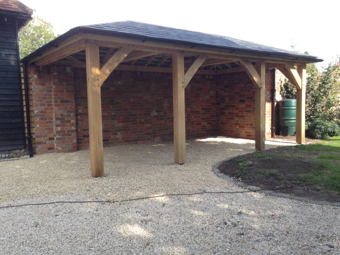 Finished oak car port