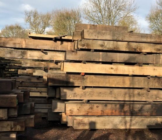 Oak beams in the outside being air dried