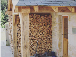 Solid oak beams with wood door