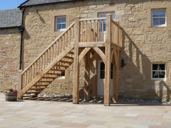 Rustic oak external staircase and porches