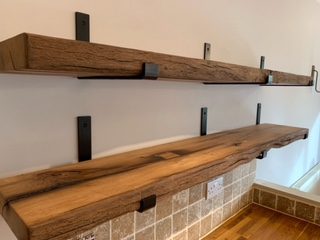 Oak shelves in kitchen