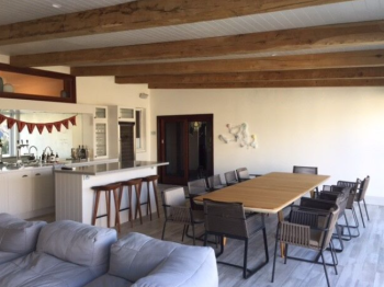 An interior design shot showing exposed oak beams