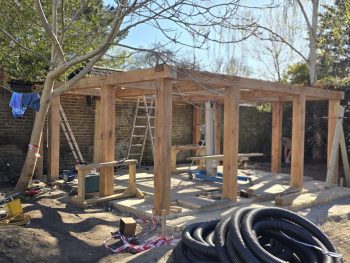 modern style pergola being built